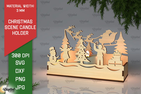 Christmas scene Candle Holder Laser Cut SVG Evgenyia Guschina 