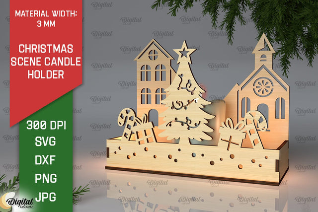 Christmas scene Candle Holder Laser Cut SVG Evgenyia Guschina 
