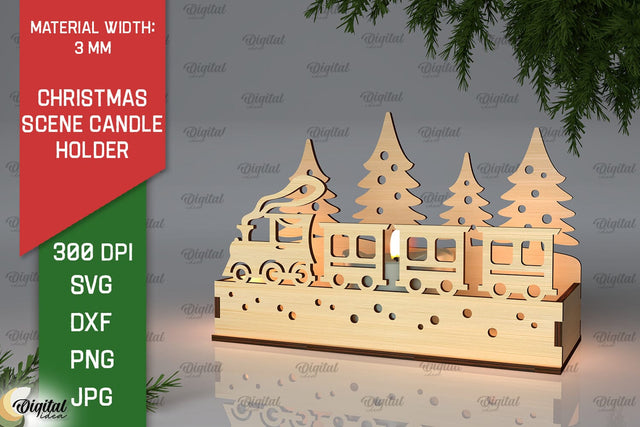 Christmas scene Candle Holder Laser Cut SVG Evgenyia Guschina 