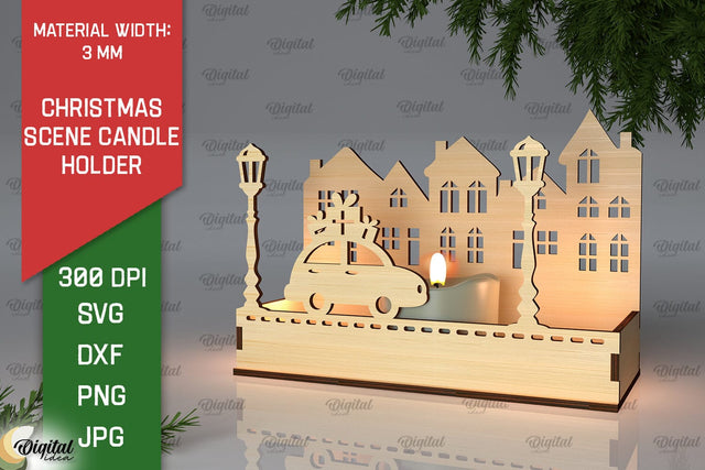 Christmas scene Candle Holder Laser Cut SVG Evgenyia Guschina 