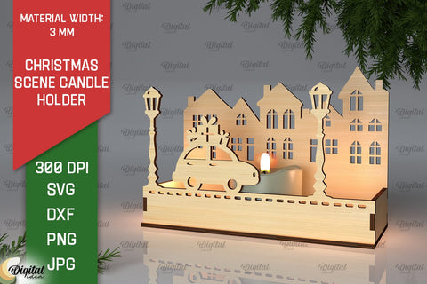 Christmas scene Candle Holder Laser Cut SVG Evgenyia Guschina 