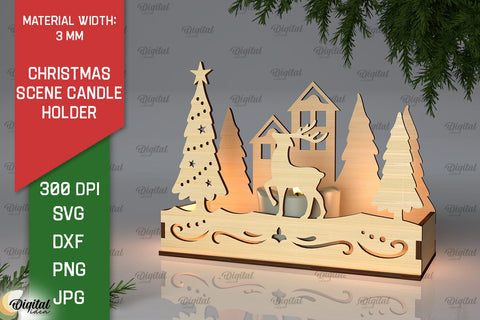 Christmas scene Candle Holder Laser Cut SVG Evgenyia Guschina 