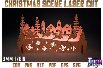 Christmas Scene | Christmas Shadow Scene | Christmas Night Light | CNC Files SVG The T Store Design 