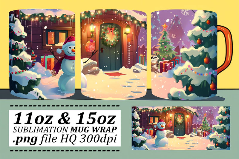 Christmas Scene Mug Wrap for Sublimation - Winter Design 11oz & 15oz Sublimation afrosvg 
