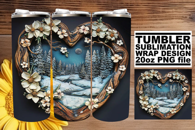 Christmas Scene Tumbler Wrap 3D Heart Frame 20oz Sublimation afrosvg 