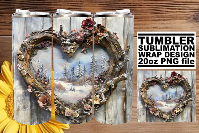 Christmas Scene Tumbler Wrap 3D Heart Frame Sublimation Sublimation afrosvg 