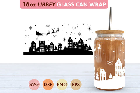 Christmas Scenery SVG PNG 16 oz Libbey Glass Can SVG Freeling Design House 