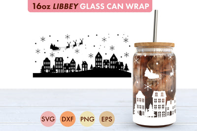 Christmas Scenery SVG PNG 16 oz Libbey Glass Can SVG Freeling Design House 