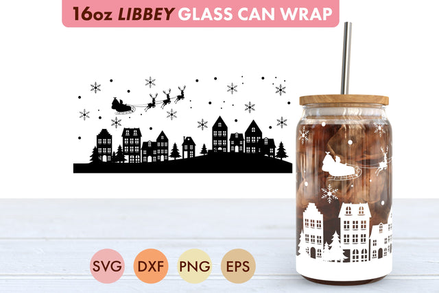 Christmas Scenery SVG PNG 16 oz Libbey Glass Can SVG Freeling Design House 