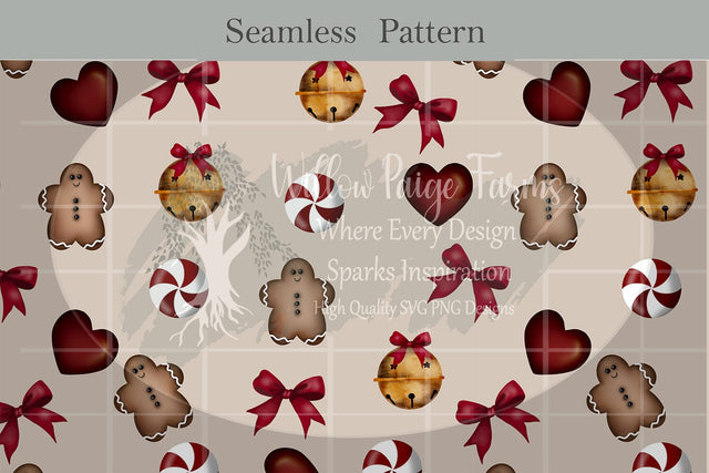 Christmas Seamless Pattern Holiday vintage Digital Paper Sublimation Willow Paige Farms 