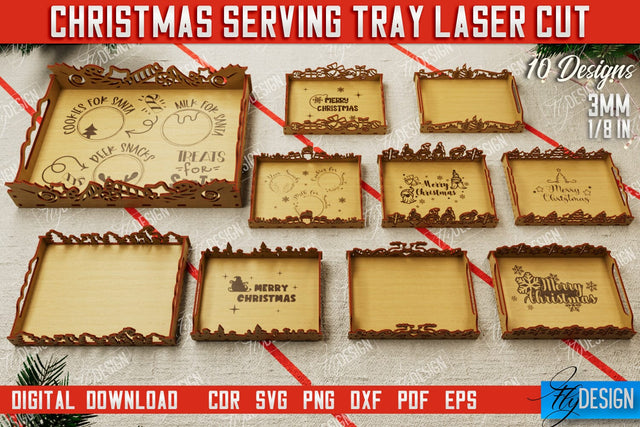 Christmas Serving Tray Bundle | Snack Appetizer Tray | Holiday Tray Template | CNC Files SVG Fly Design 
