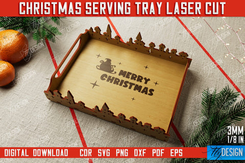 Christmas Serving Tray Bundle | Snack Appetizer Tray | Holiday Tray Template | CNC Files SVG Fly Design 
