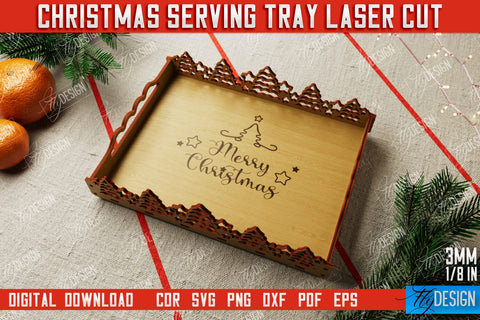 Christmas Serving Tray Bundle | Snack Appetizer Tray | Holiday Tray Template | CNC Files SVG Fly Design 