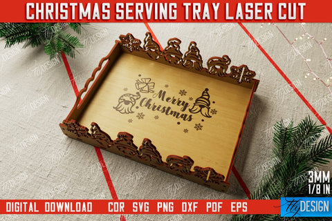 Christmas Serving Tray Bundle | Snack Appetizer Tray | Holiday Tray Template | CNC Files SVG Fly Design 