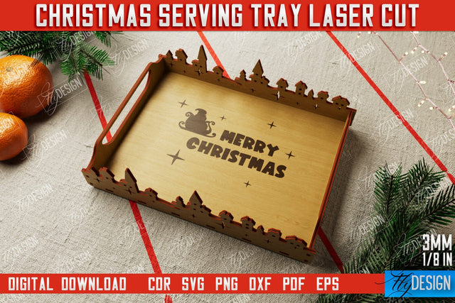 Christmas Serving Tray | Snack Appetizer Tray | Holiday Tray Template | CNC File SVG Fly Design 