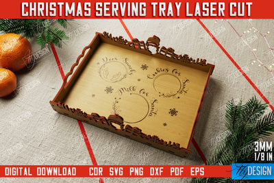Christmas Serving Tray | Snack Appetizer Tray | Holiday Tray Template | CNC File SVG Fly Design 