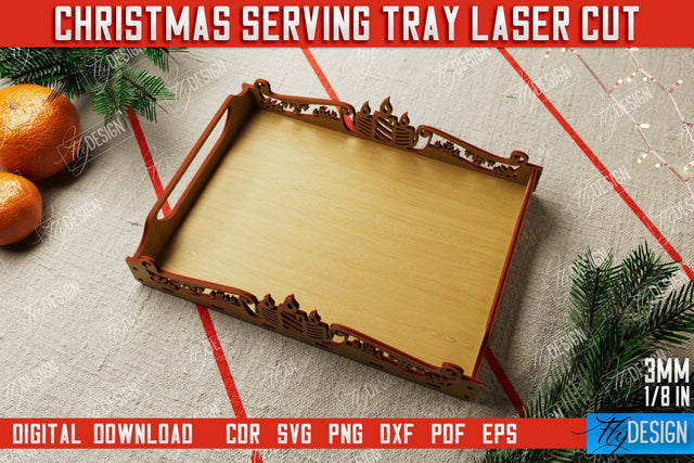 Christmas Serving Tray | Snack Appetizer Tray | Holiday Tray Template | CNC File SVG Fly Design 