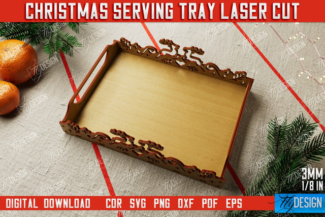 Christmas Serving Tray | Snack Appetizer Tray | Holiday Tray Template | CNC File SVG Fly Design 