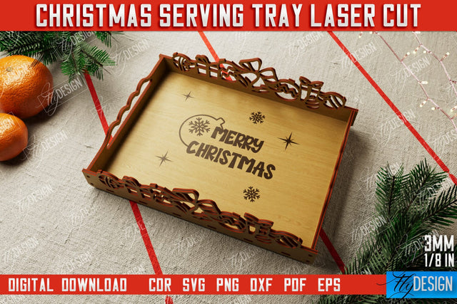 Christmas Serving Tray | Snack Appetizer Tray | Holiday Tray Template | CNC File SVG Fly Design 