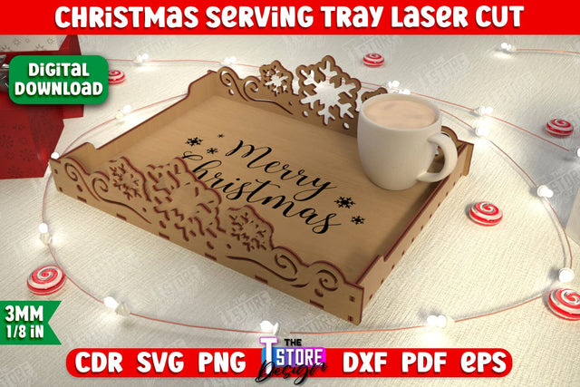 Christmas Serving Tray | Snack Appetizer Tray | Holiday Tray Template | CNC File SVG The T Store Design 