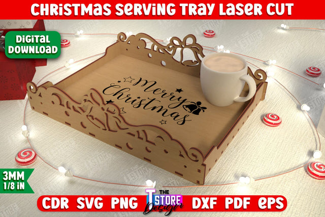 Christmas Serving Tray | Snack Appetizer Tray | Holiday Tray Template | CNC File SVG The T Store Design 