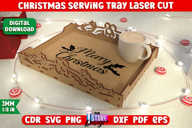 Christmas Serving Tray | Snack Appetizer Tray | Holiday Tray Template | CNC File SVG The T Store Design 