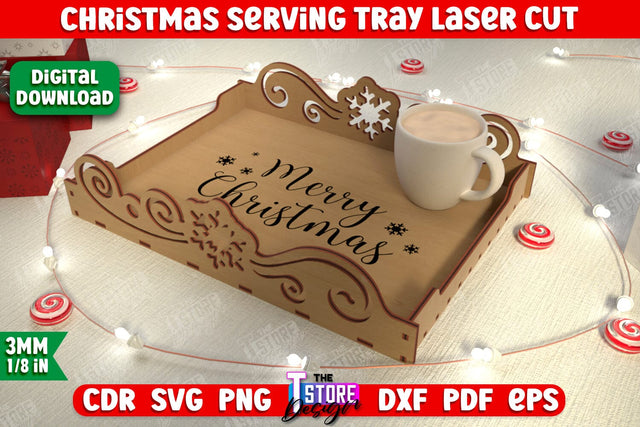 Christmas Serving Tray | Snack Appetizer Tray | Holiday Tray Template | CNC File SVG The T Store Design 