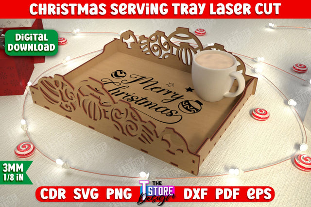 Christmas Serving Tray | Snack Appetizer Tray | Holiday Tray Template | CNC File SVG The T Store Design 