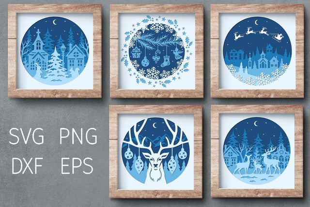 Christmas shadow box bundle, 3d layered svg papercut SVG Digital Rainbow Shop 