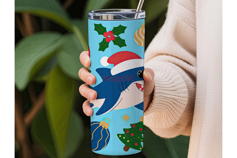 Christmas Shark 20oz Tumbler Wrap Sublimation DesignSVG 