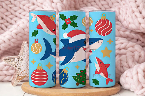 Christmas Shark 20oz Tumbler Wrap Sublimation DesignSVG 