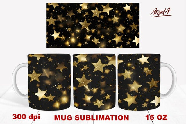 Christmas shiny mug wrap sublimation / sequin gold stars Sublimation Angelina Semenova 