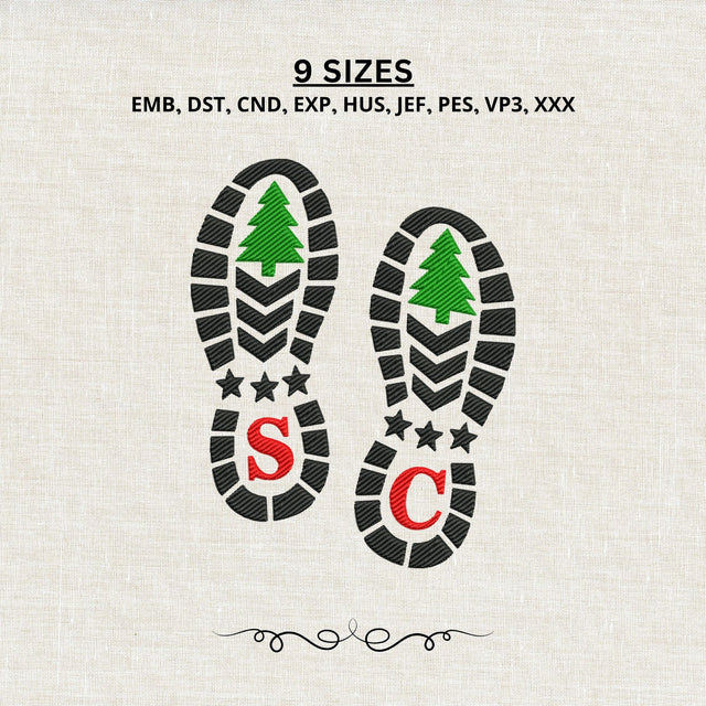 Christmas Shoe Prints Embroidery Design – Santa Boot Footprints Christmas Tree Machine Embroidery File, Holiday Footprint Design Embroidery/Applique DESIGNS PatternFeed8 