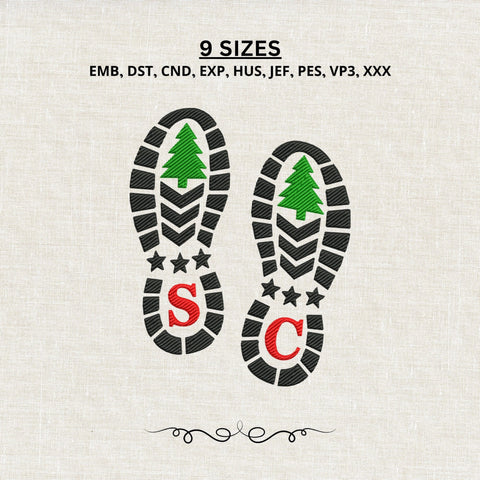 Christmas Shoe Prints Embroidery Design – Santa Boot Footprints Christmas Tree Machine Embroidery File, Holiday Footprint Design Embroidery/Applique DESIGNS PatternFeed8 