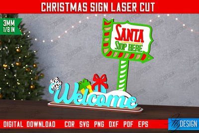 Christmas Sign | Holiday Decorations | Gift Idea | Table Statuette | CNC File SVG Fly Design 