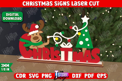 Christmas Sign | Holiday Decorations | Gift Idea | Table Statuette | New Year | CNC File SVG The T Store Design 