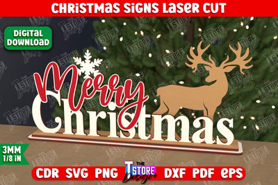 Christmas Sign | Holiday Decorations | Gift Idea | Table Statuette | New Year | CNC File SVG The T Store Design 