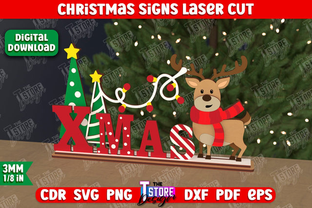 Christmas Sign | Holiday Decorations | Gift Idea | Table Statuette | New Year | CNC File SVG The T Store Design 