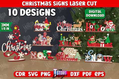 Christmas Signs Bundle | Holiday Decorations | Gift Idea | Table Statuette | New Year | CNC Files SVG The T Store Design 
