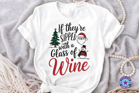 Christmas sipped with a glass of wine, Christmas Quote T shirt Design, Christmas Illustration SVG FiveStarCrafting 