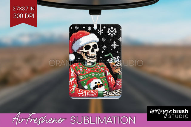 Christmas Skeleton Air Freshener PNG - Santa Car Freshener Sublimation OrangeBrushStudio 