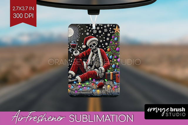 Christmas Skeleton Air Freshener PNG - Santa Car Freshener Sublimation OrangeBrushStudio 