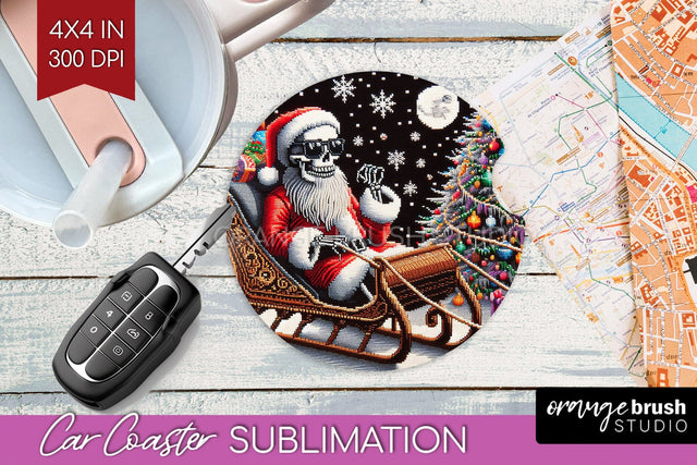 Christmas Skeleton Car Coaster PNG - Skull Santa Sublimatoin Sublimation OrangeBrushStudio 