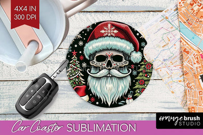 Christmas Skeleton Car Coaster PNG - Skull Santa Sublimatoin Sublimation OrangeBrushStudio 