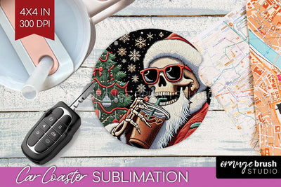 Christmas Skeleton Car Coaster PNG - Skull Santa Sublimatoin Sublimation OrangeBrushStudio 