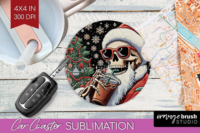 Christmas Skeleton Car Coaster PNG - Skull Santa Sublimatoin Sublimation OrangeBrushStudio 