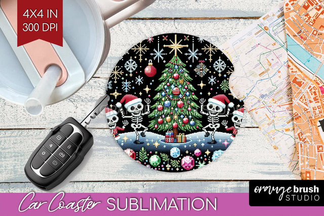 Christmas Skeleton Car Coaster PNG - Skull Santa Sublimatoin Sublimation OrangeBrushStudio 