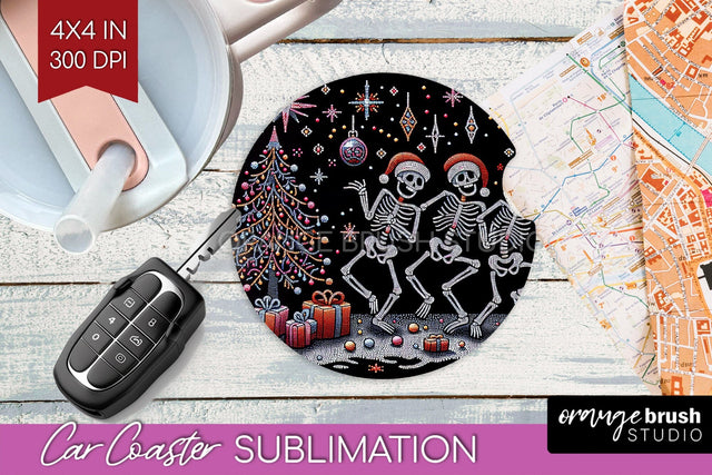Christmas Skeleton Car Coaster PNG - Skull Santa Sublimatoin Sublimation OrangeBrushStudio 