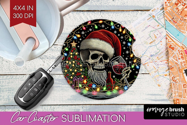 Christmas Skeleton Car Coaster PNG - Skull Santa Sublimatoin Sublimation OrangeBrushStudio 