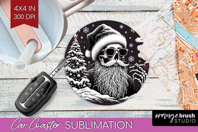 Christmas Skeleton Car Coaster PNG - Skull Santa Sublimatoin Sublimation OrangeBrushStudio 